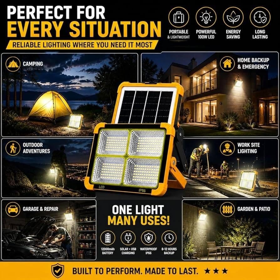 Solar LED Flood Light IP66 Waterproofing Dual Charging Portable Design - image 3