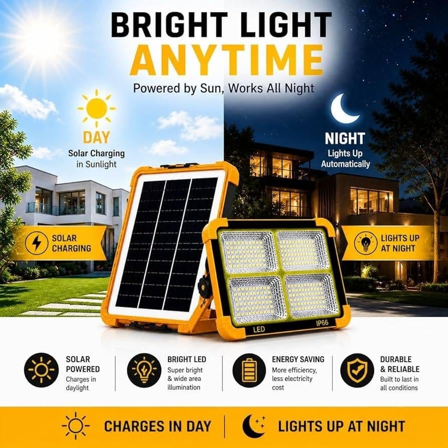 Solar LED Flood Light IP66 Waterproofing Dual Charging Portable Design - image 5
