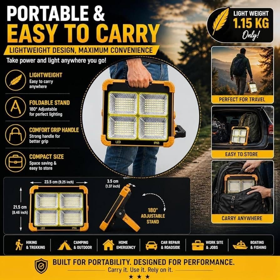 Solar LED Flood Light IP66 Waterproofing Dual Charging Portable Design - image 4