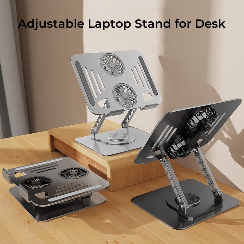 Sturdy Aluminum 360° Rotation Ergonomic Laptop Stand Cooler Height Adjustment & Anti-Slip Pads - image 3