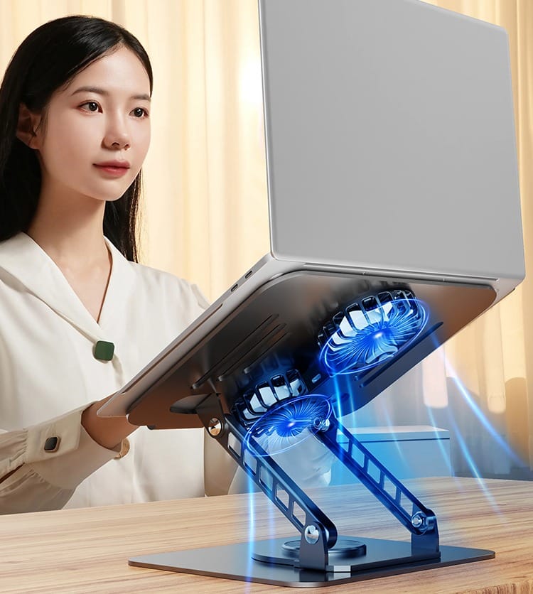 Sturdy Aluminum 360° Rotation Ergonomic Laptop Stand Cooler Height Adjustment & Anti-Slip Pads - image 5