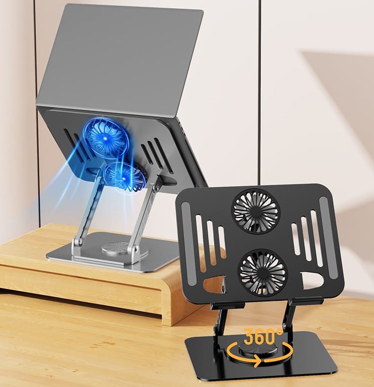 Sturdy Aluminum 360° Rotation Ergonomic Laptop Stand Cooler Height Adjustment & Anti-Slip Pads - image 2