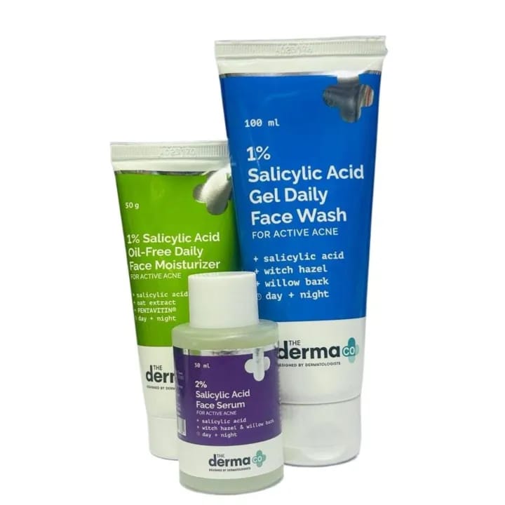 The Derma Co Salicylic Acid Set | Oil Free Moisturizer | Face Wash | Serum | 3Pcs - image 1
