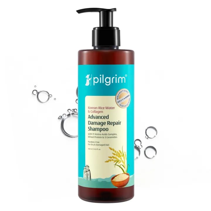 Pilgrim Korean Rice Water & Collagen Advanced Damage Repair Shampoo - 400ml | with 17 Amino Acids, Wheat Protein & 5 Ceramides | Paraben-Free | For Dry & Damaged Hair | For Women and Men - image 1