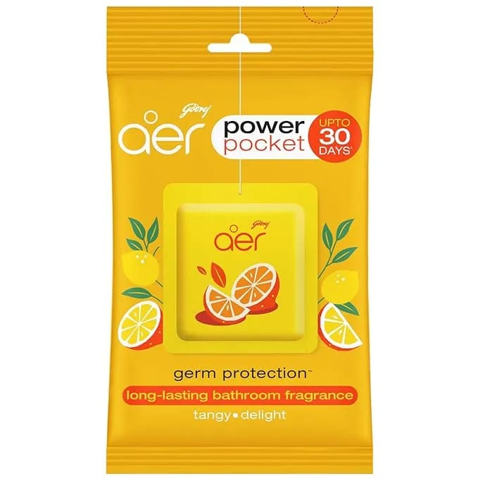 Godrej aer Power Pocket Bathroom Freshener Lemon Tangy (10G) Lasts Up To 30 Days Toilet Freshener | 6 Units - image 1