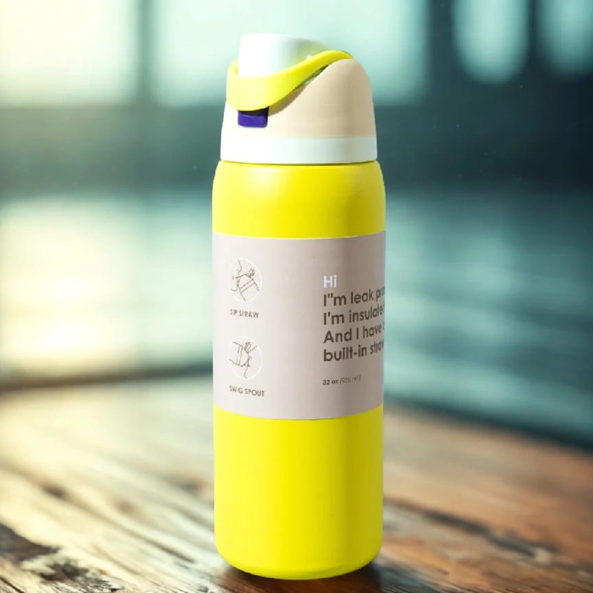 Laliguras FIT Series 950Ml ( Lemon Yellow Color ) | Double Wall Stainless Steel Tumbler Leak-Proof Straw Drinkware Sports Water Bottle For Adults Vacuum Insulated - image 1
