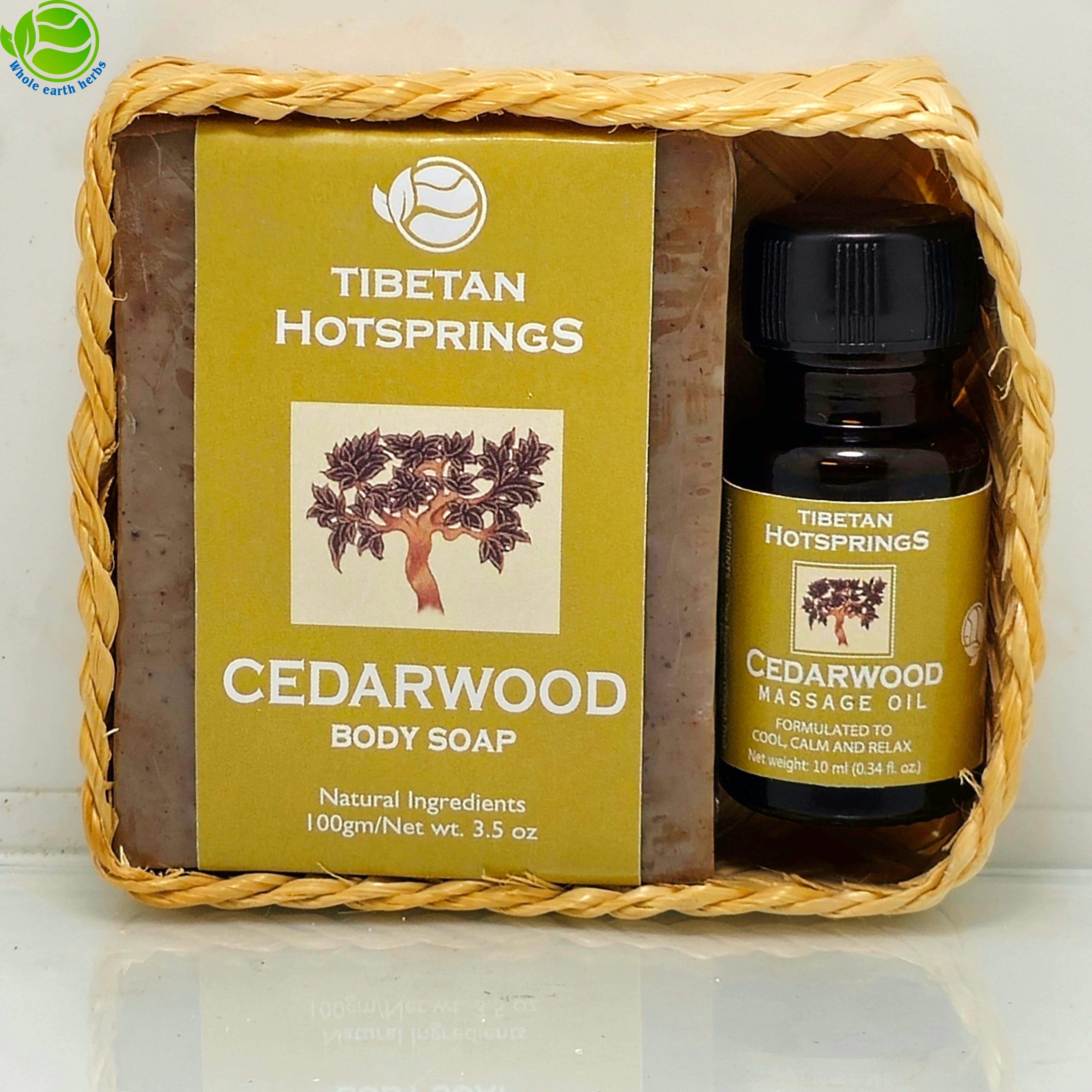 Whole Earth Herbs Tibetan HotSprings Range - Cedarwood Soap 100 gm & 10 ml Oil Bamboo Set - image 1
