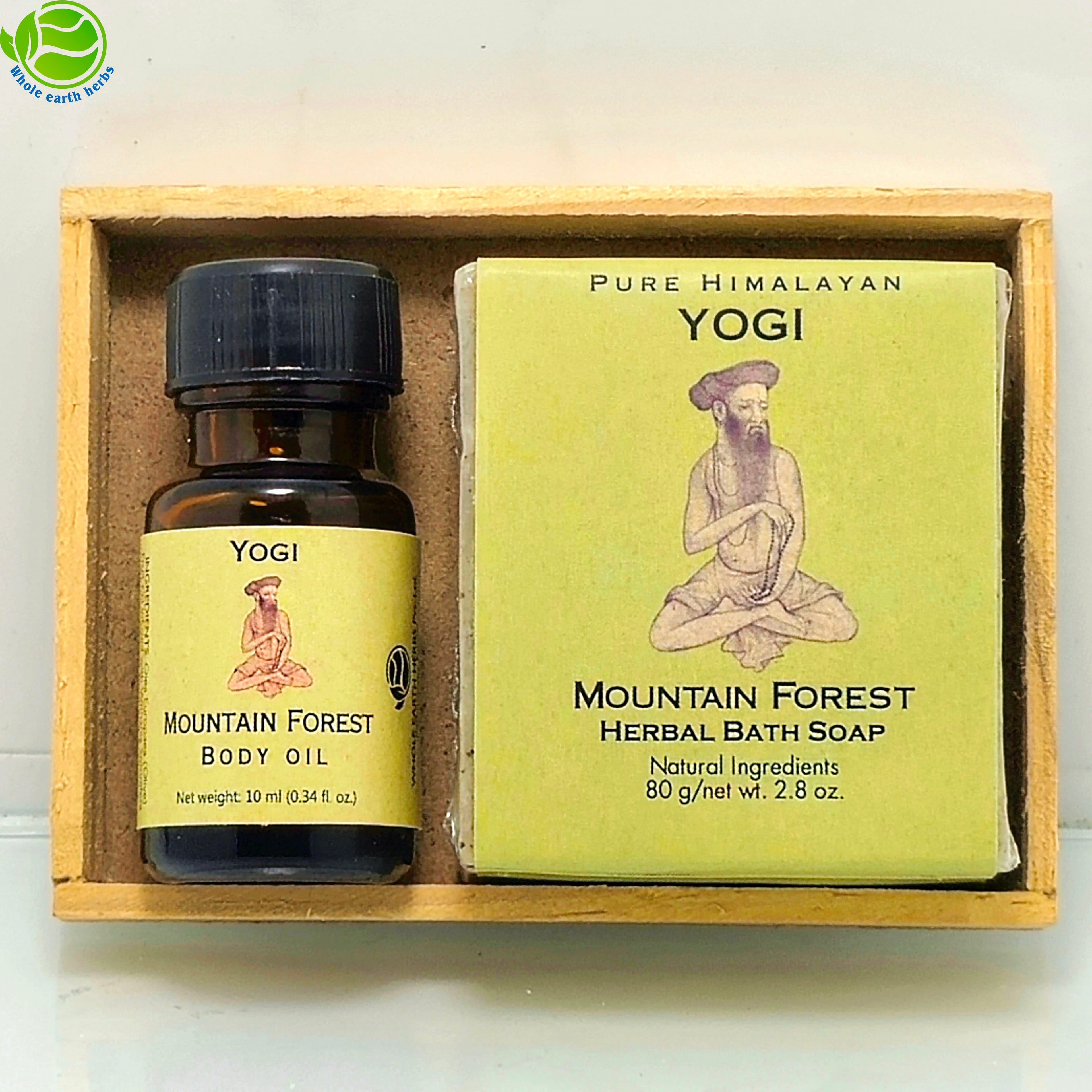 Whole Earth Herbs Yogi Yogini Range - Yogi Mountain Forest Soap & 10 ml Massage Oil in Wooden Box - image 1