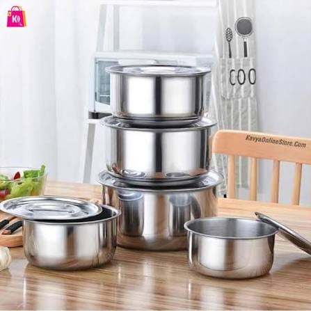 Stainless Steel Multipurpose Stock Pot Storage Pot Cookware Set | Steel Stock Pot With Induction Base - Set Of 5 - image 3