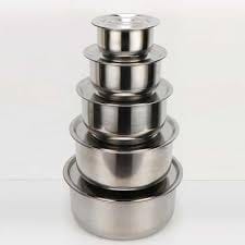 Stainless Steel Multipurpose Stock Pot Storage Pot Cookware Set | Steel Stock Pot With Induction Base - Set Of 5 - image 1