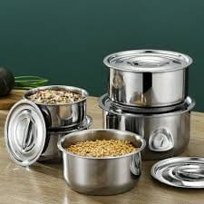 Stainless Steel Multipurpose Stock Pot Storage Pot Cookware Set | Steel Stock Pot With Induction Base - Set Of 5 - image 4