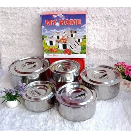 Stainless Steel Multipurpose Stock Pot Storage Pot Cookware Set | Steel Stock Pot With Induction Base - Set Of 5 - image 2