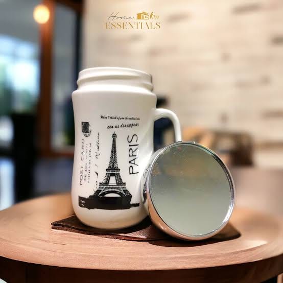 Milda Ceramic Coffee Mug Tea Cup Milk Mug White Decal With Mirror Lid 400 Ml - image 4
