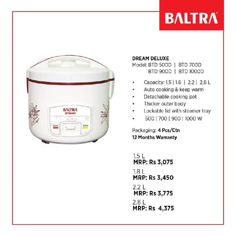 Baltraa Rice Cooker Dream Deluxe 2.8 Liters BTD 1000D - image 2