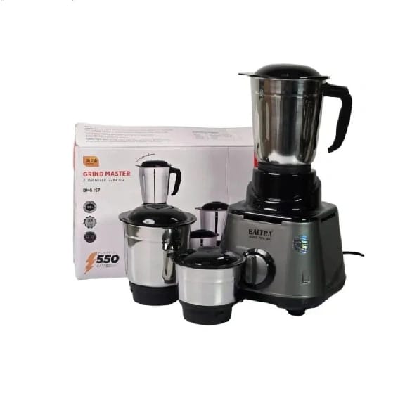 BALTRA Grind Master Mixer Grinder | 3 Jar | BMG 197 | 1.2 Ltr Liquid Jar, 800 Ml Dry Jar & 400 Ml Chutney | Safeguarded Motor Against Overheating | SS Blades For Precise & Consistent Results | Variable Speed Settings | Stylish Metallic Finish | 550 Watt - image 3