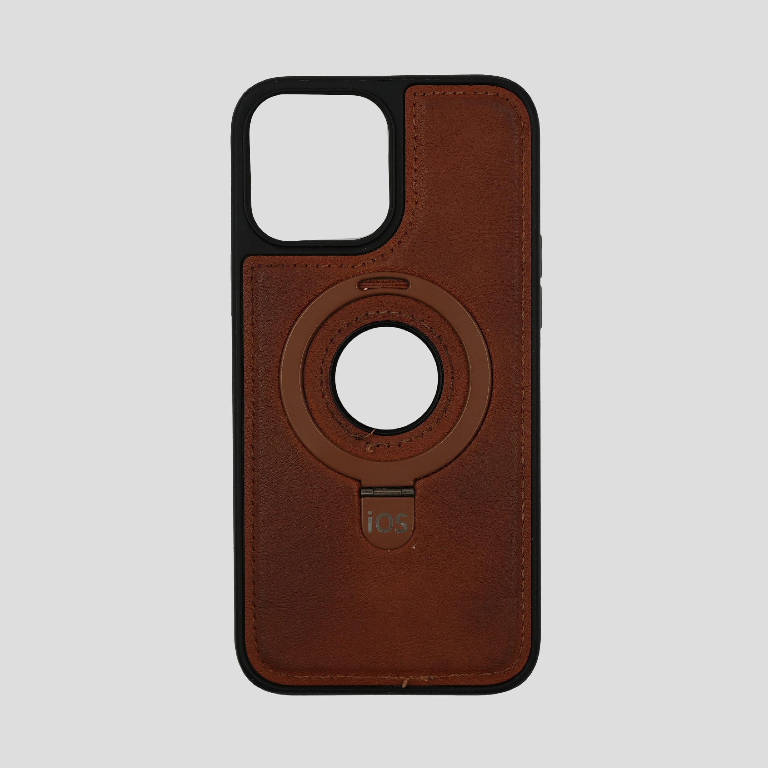 Brown Leather Magnetic Phone Case With Built-In Ring Stand For IPhone MagSafe Compatible - image 2