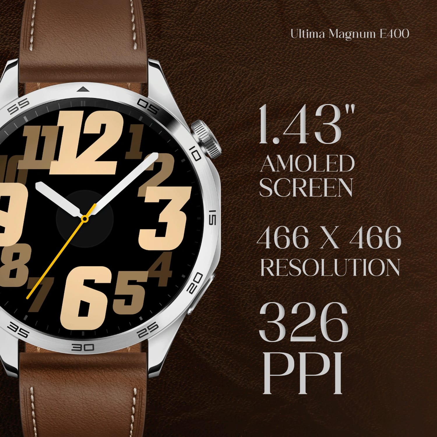 Ultima Magnum E400 Luxury Smartwatch With A 1.43” AMOLED Screen, Stainless Steel Frame, Canvas Wrist Strap & Free Leather Strap, Bluetooth Calling, Health Suite, 100+ Sports Modes, IP68 Rated Smart Watch - image 3