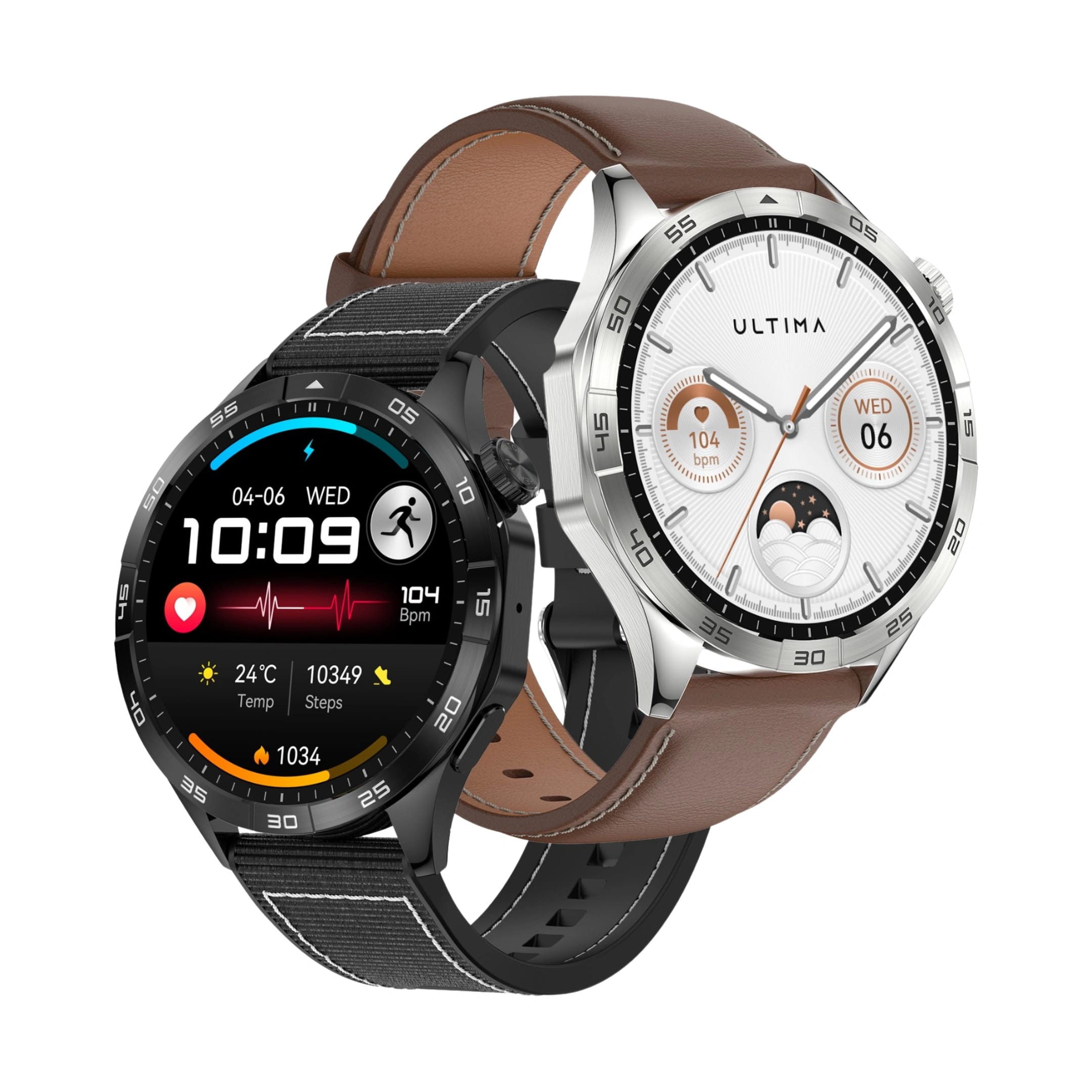 Ultima Magnum E400 Luxury Smartwatch With A 1.43” AMOLED Screen, Stainless Steel Frame, Canvas Wrist Strap & Free Leather Strap, Bluetooth Calling, Health Suite, 100+ Sports Modes, IP68 Rated Smart Watch - image 1