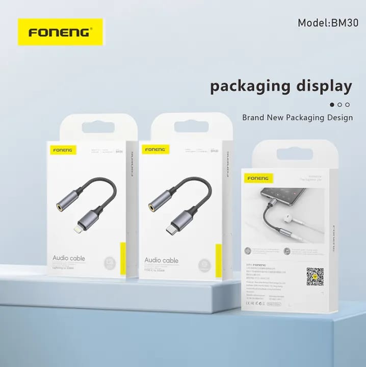 FONENG Metal Audio Cable | Aux cable 3.5mm to Type C | 14CM | Braided AUX Adapter with Smart IC | Music & Call Support | Audio converter | BM30 - image 4