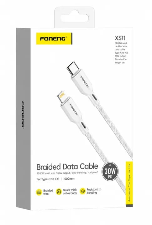 FONENG XS11 1M Type C to Lightning Braided Fast Charging Cable | PD 30W Power Delivery & Data Sync | Durable Braided Charging Cable - image 3