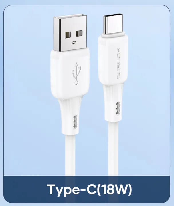 4-in-1 Universal Fast CharginFONENG X120 1M USB to Type-C Silicone Fast Charging Cable | 18W Fast Charge & Data Sync | Soft Durable USB-C Charging Cable | Whiteg Data Cable, 65W High Power Output - image 1