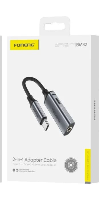 Foneng Metal AUX Audio Cable |13CM | 3.5mm Aux audio port and Type C charging interface | Braided Wire | Smart IC Compatible | BM32 - image 4
