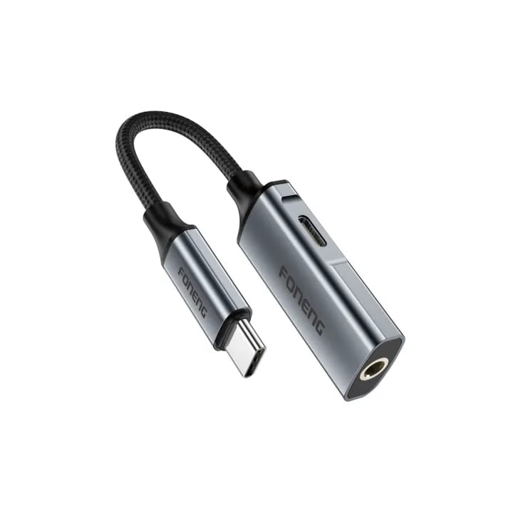 Foneng Metal AUX Audio Cable |13CM | 3.5mm Aux audio port and Type C charging interface | Braided Wire | Smart IC Compatible | BM32 - image 2