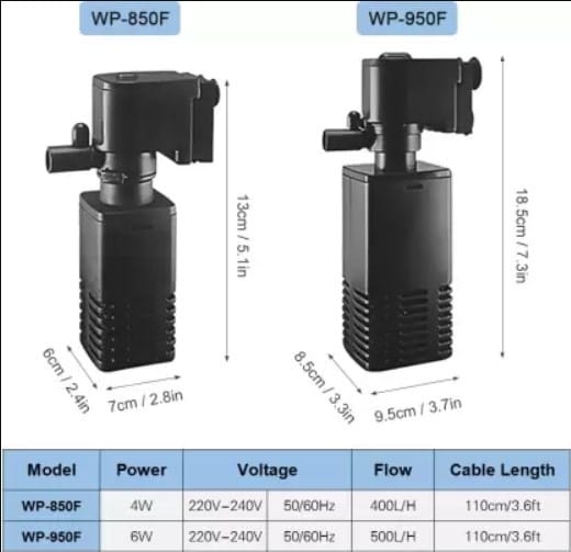 Sobo Mini Aquarium Internal Filter WP-850F 4w By Crown Aquatics - image 5