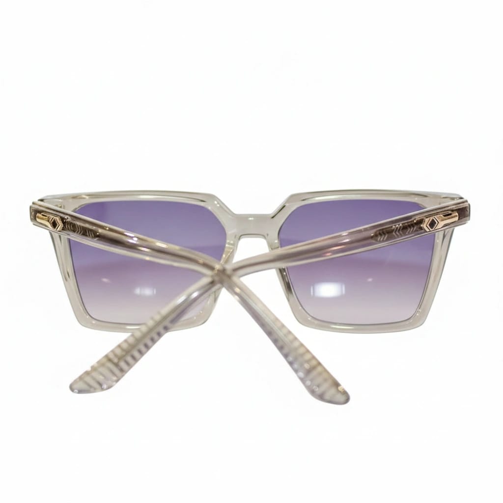 Women'S Oversized Square Sunglasses - Crystal Grey Transparent Frame With Purple Gradient Lenses And Ornate Gold Temples - image 3