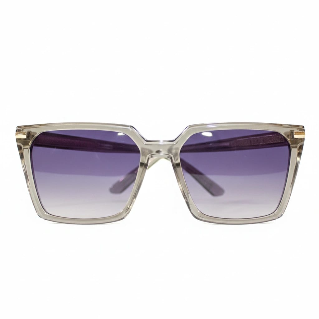 Women'S Oversized Square Sunglasses - Crystal Grey Transparent Frame With Purple Gradient Lenses And Ornate Gold Temples - image 1