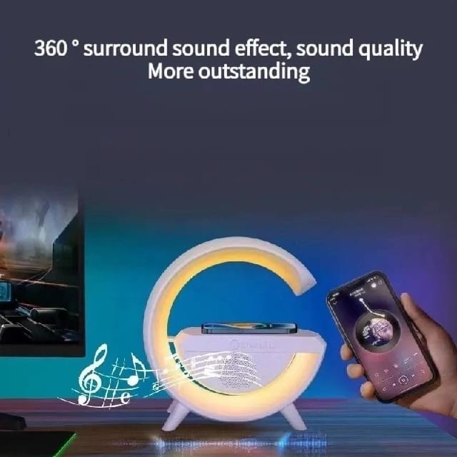 Wireless Bluetooth Speaker Intelligent Atmosphere Light Wireless Charger 360 Stereo Surround Multiple Interfaces Speaker - Oju Store - image 4