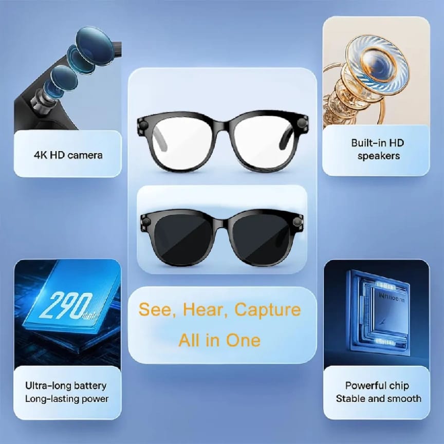 Intelligent Smart Glasses With 8MP HD Camera | Bluetooth Music & Calling | Video & Audio Recording | Real-Time Translation | Smart Sunglasses With Interchangeable Lenses - Ojustore - image 3