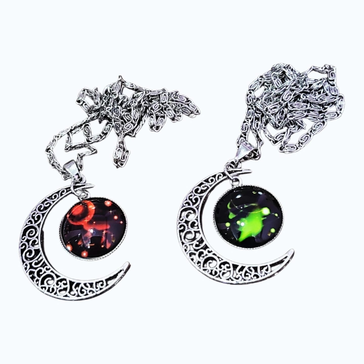 Galaxy Glass Cabochon Pendant Necklace – Crescent Moon & Outer Space Design | Fashion Silver Chain Jewelry - Ojustore - image 1