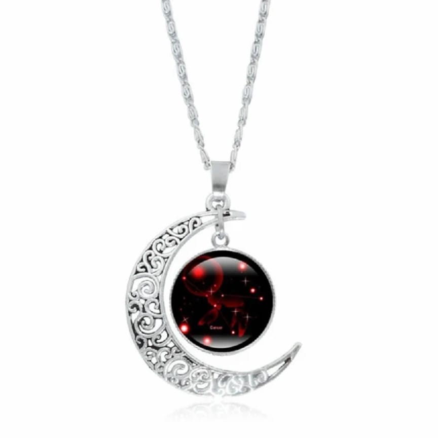 Galaxy Glass Cabochon Pendant Necklace – Crescent Moon & Outer Space Design | Fashion Silver Chain Jewelry - Ojustore - image 4