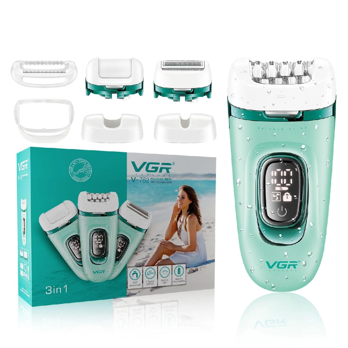 V-762 3-In-1 Rechargeable Epilator Shaver & Callus Remover | IPX7 Waterproof | Cordless USB Charging - Ojustore - image 1