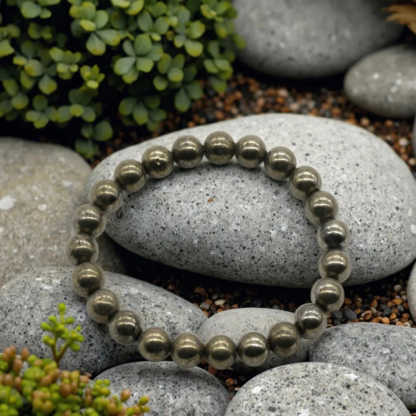 Natural Pyrite Healing Crystal Bracelet | 8–8.5mm Round Beads | Stretchable Jewelry For Prosperity, Confidence & Protection - Ojustore - image 1
