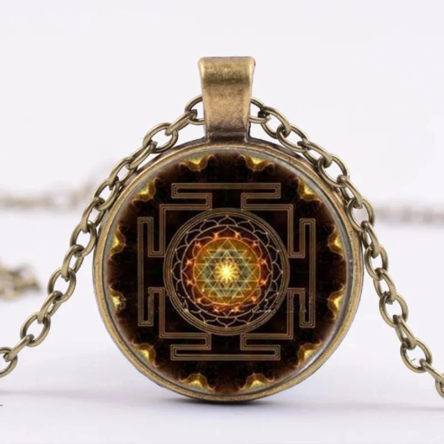 Sacred Sri Yantra Time Gemstone Spiritual Necklace Mandala Glass Dome Pendant | Fashion Buddhist Sacred Geometry Jewelry - Ojustore - image 3