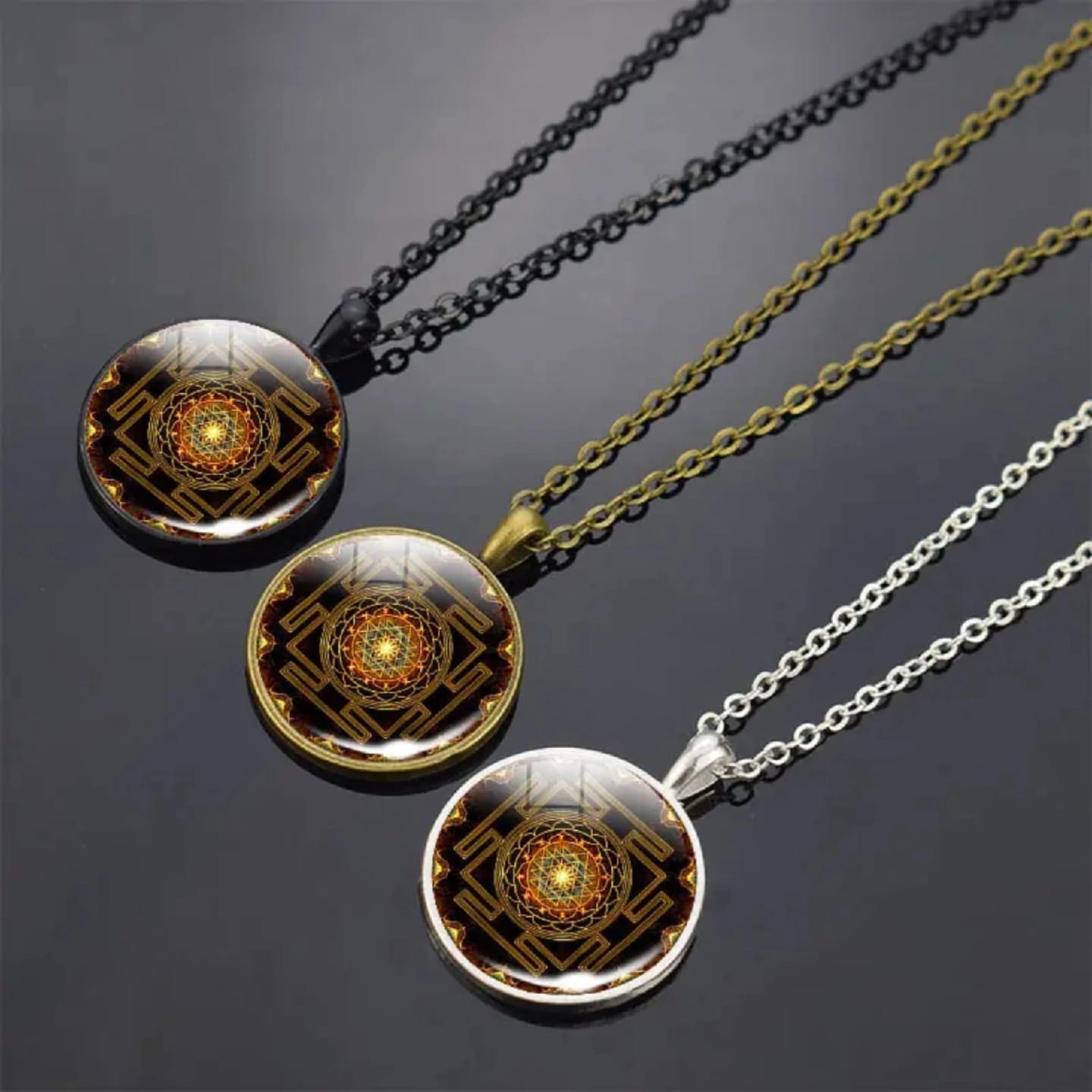 Sacred Sri Yantra Time Gemstone Spiritual Necklace Mandala Glass Dome Pendant | Fashion Buddhist Sacred Geometry Jewelry - Ojustore - image 2