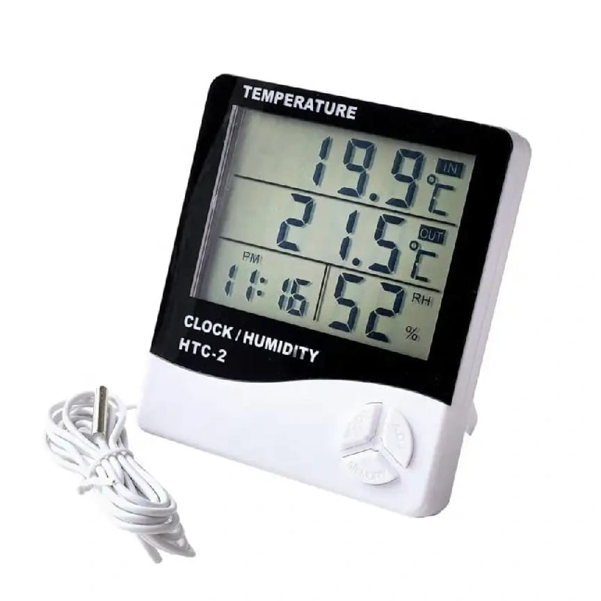 HTC-2 Digital LCD Temperature & Humidity Meter With Clock & Outdoor Sensor | Indoor Thermometer Hygrometer - Ojustore - image 2