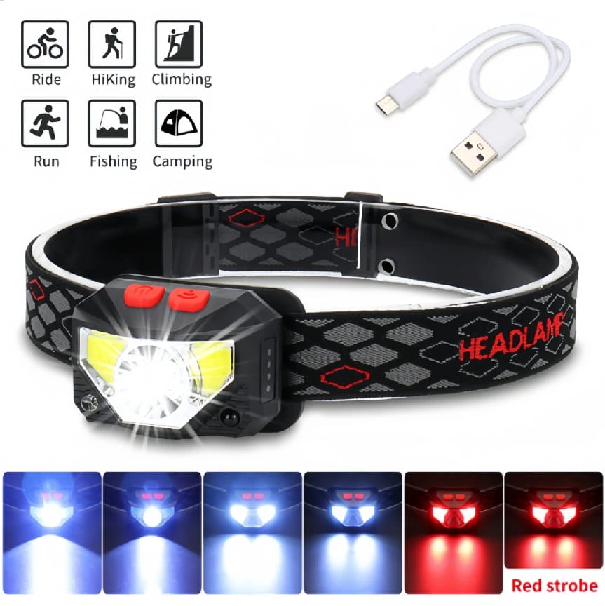 6000LM Rechargeable LED Headlamp With Motion Sensor | USB Charging | Waterproof IPX6 Head Torch - Ojustore - image 3