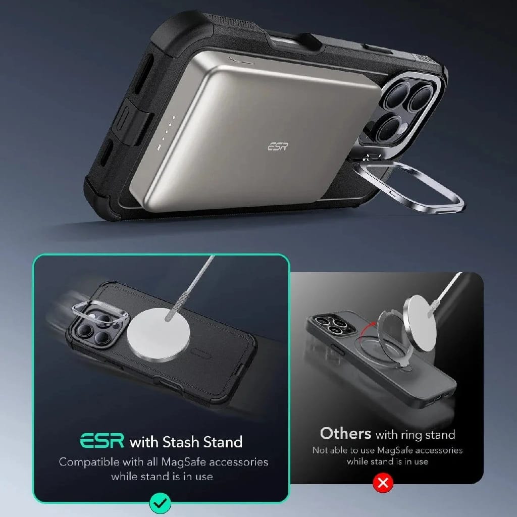 ESR IPhone 16 Pro Max Cyber Tough Case With Stash Stand (HaloLock) - image 5