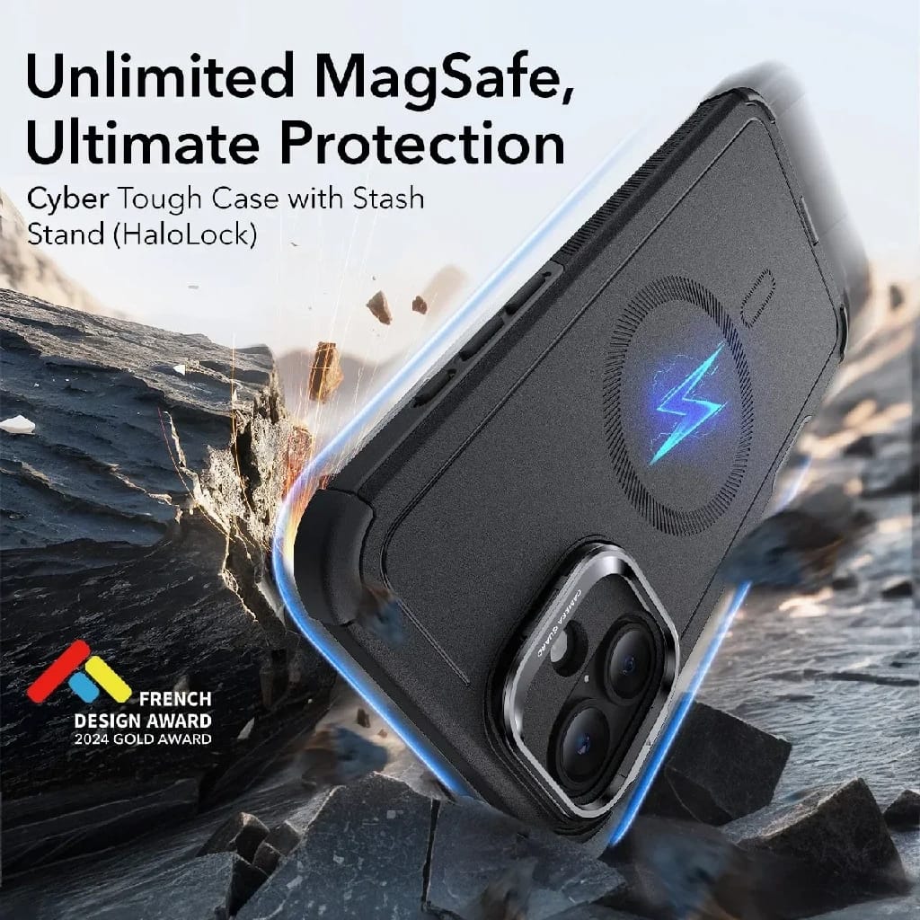 ESR IPhone 16 Cyber Tough Case With Stash Stand (HaloLock) - image 2