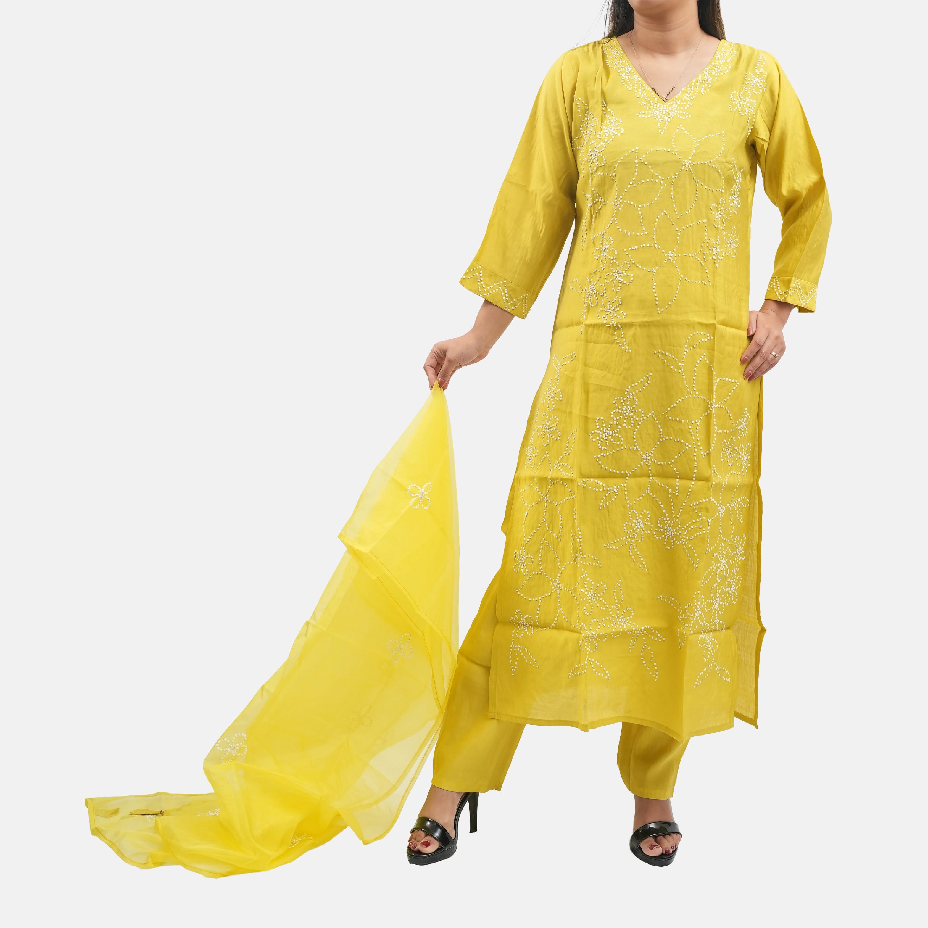 Zaya Ethnic Wear Lime Yellow Embroidered Kurti Set With Matching Sheer Dupatta - image 1