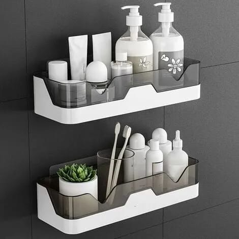 Plastic Self Adhesive Bathroom Shelf Storage Organizer No Drilling Shower Shelf Kitchen Storage Basket Rack Shelves Punch-Free Bathing Fitted Bathroom Plastic Wall Mount Storage Box - 1pc - image 1
