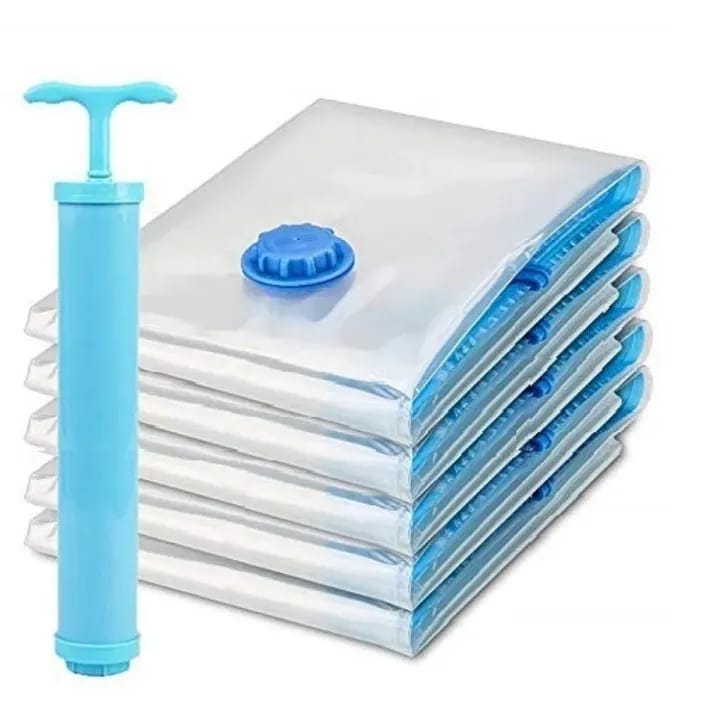 Smart Vacuum Storage Reusable (Free Pump) Seal Zip Lock Space Saver Bags Clothes Air Suction Compressed Bag (Pack Of 5) With Hand Pump For Travel - image 2