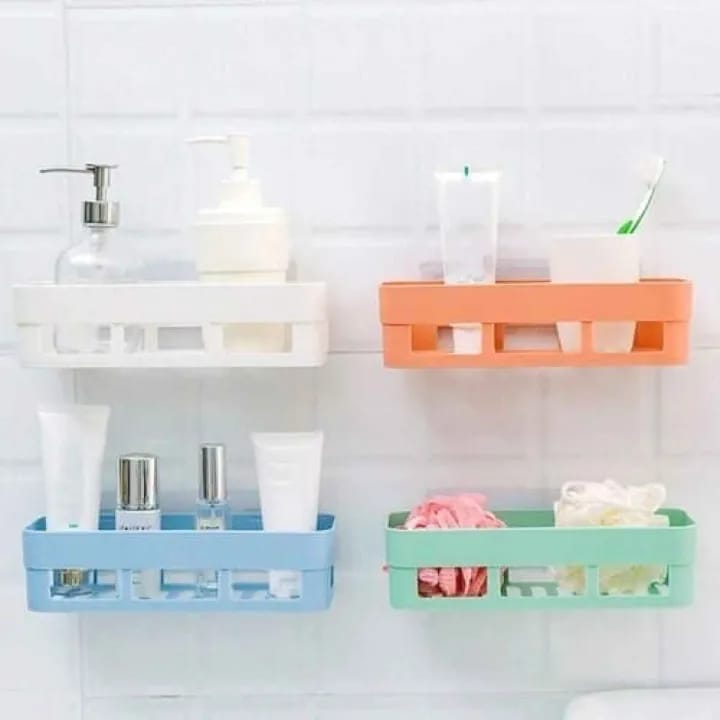1 Piece Plastic Bathroom Kitchen Storage Organize Shelf Rack Bathroom Shelves Shower Caddy Basket with Wall Mounted - image 1