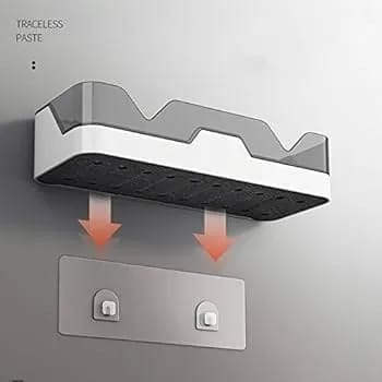 Plastic Self Adhesive Bathroom Shelf Storage Organizer No Drilling Shower Shelf Kitchen Storage Basket Rack Shelves Punch-Free Bathing Fitted Bathroom Plastic Wall Mount Storage Box - 1pc - image 3
