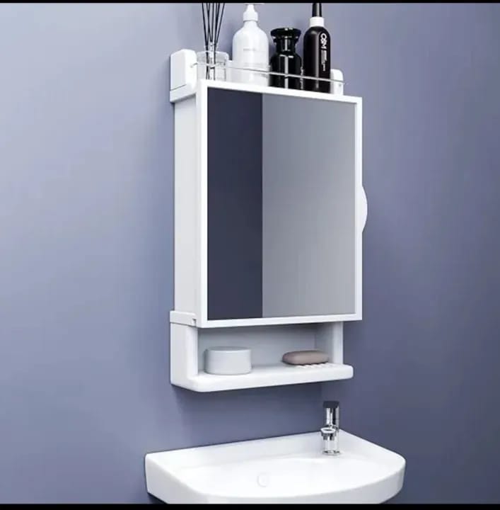 Wall mounted premium multipurpose bathroom shelves storage cabinet with mirror door decorative wall shelf bathroom accessories 21×12 white - image 1