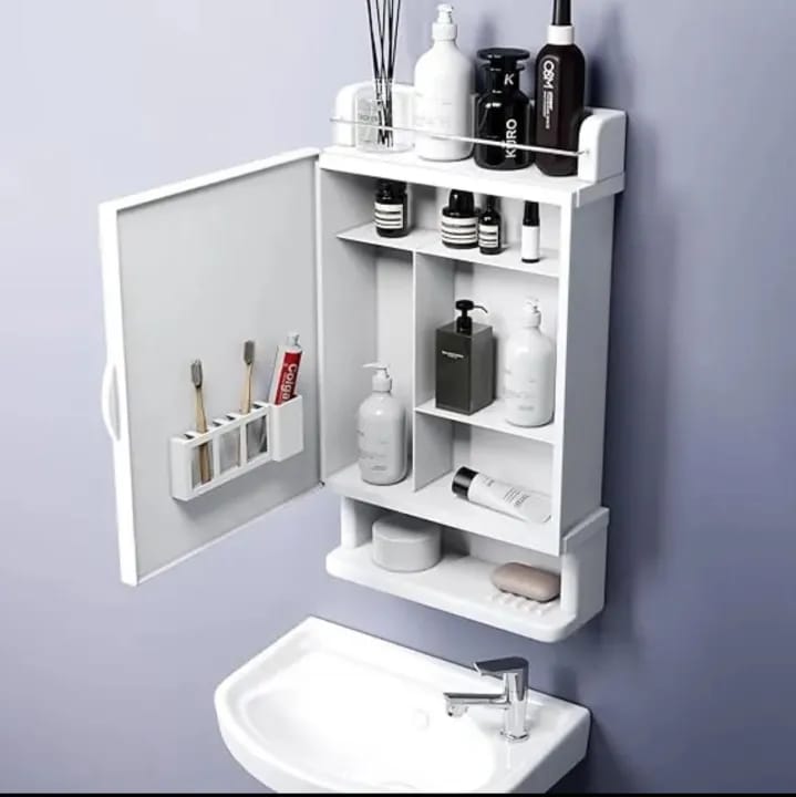 Wall mounted premium multipurpose bathroom shelves storage cabinet with mirror door decorative wall shelf bathroom accessories 21×12 white - image 3