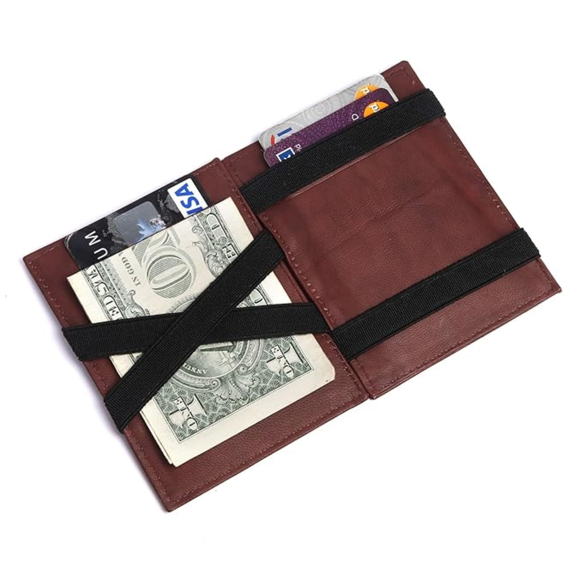 High Finish Glossy Slim Pocket Wallet With Magic Money Clip & Card Holders, Genuine Leather - Magical Flip For Men -Thin (Brown) - image 4